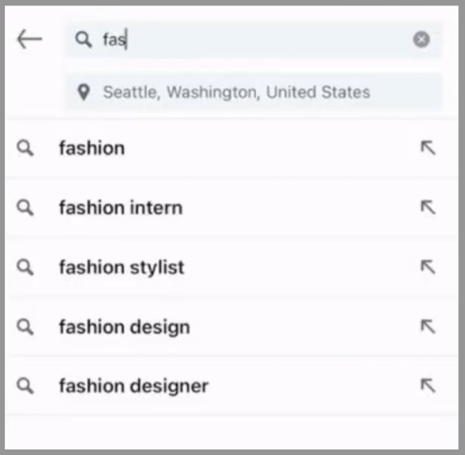 Screen shot of LinkedIn search box with a list of auto-suggestions. 